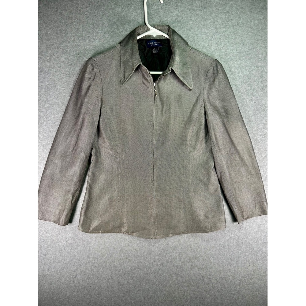 Anne Klein II Petites Silver Grey Textured Zip Front Jacket Size 6P